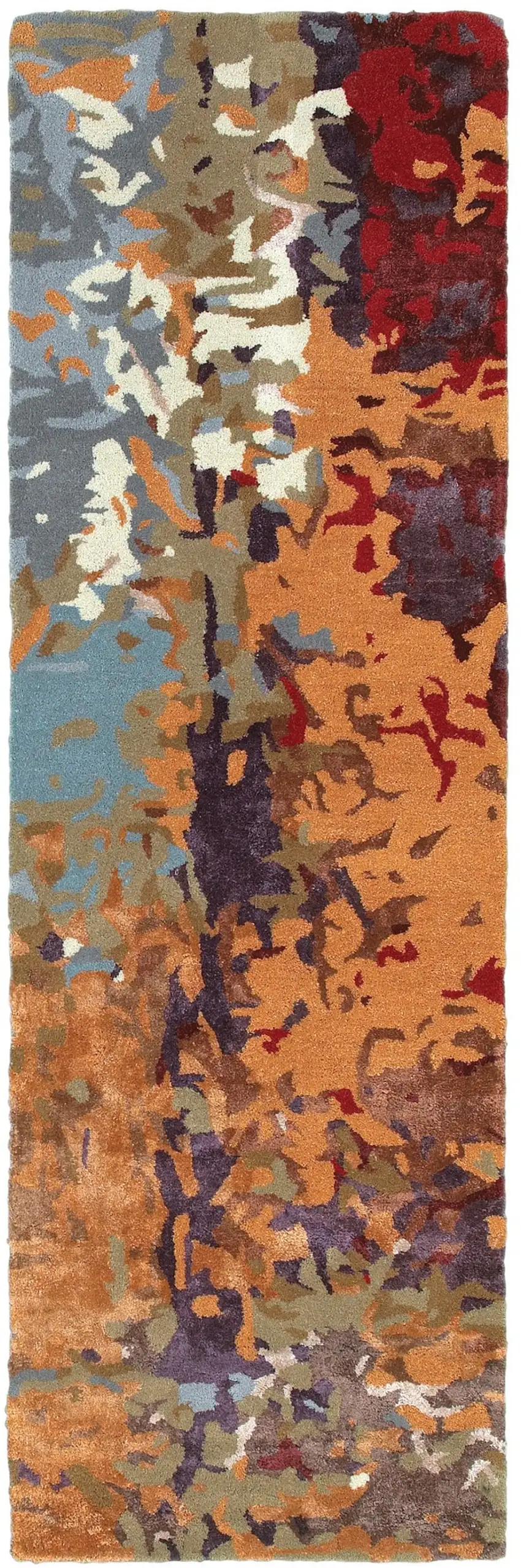 8' Orange Ivory And Teal Abstract Hand Tufted Runner Rug Photo 2