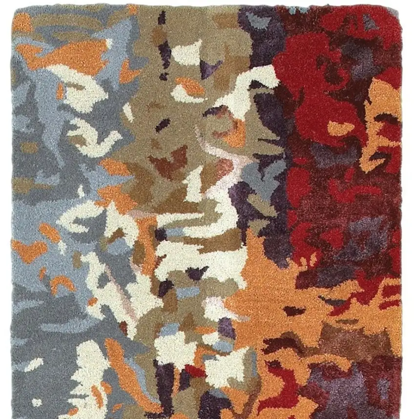 8' Orange Ivory And Teal Abstract Hand Tufted Runner Rug Photo 6