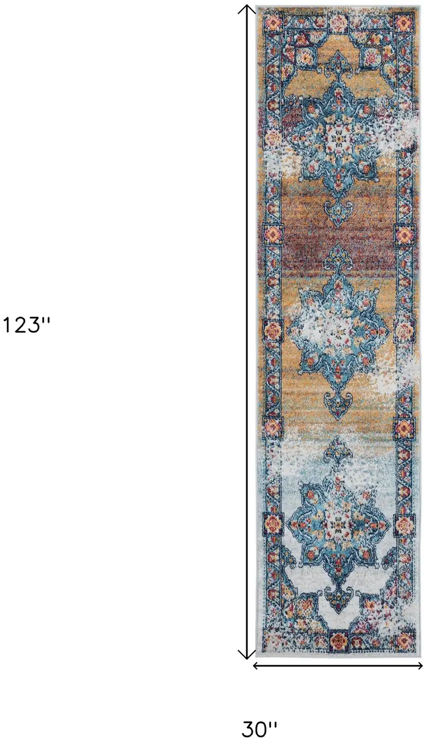10' Orange Medallion Power Loom Runner Rug Photo 6