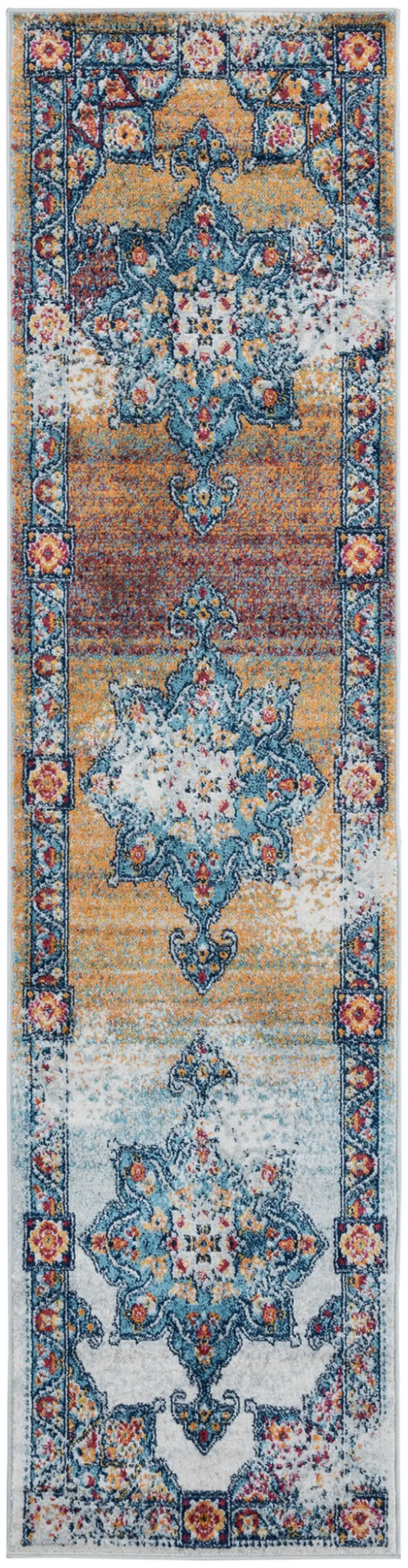 10' Orange Medallion Power Loom Runner Rug Photo 1