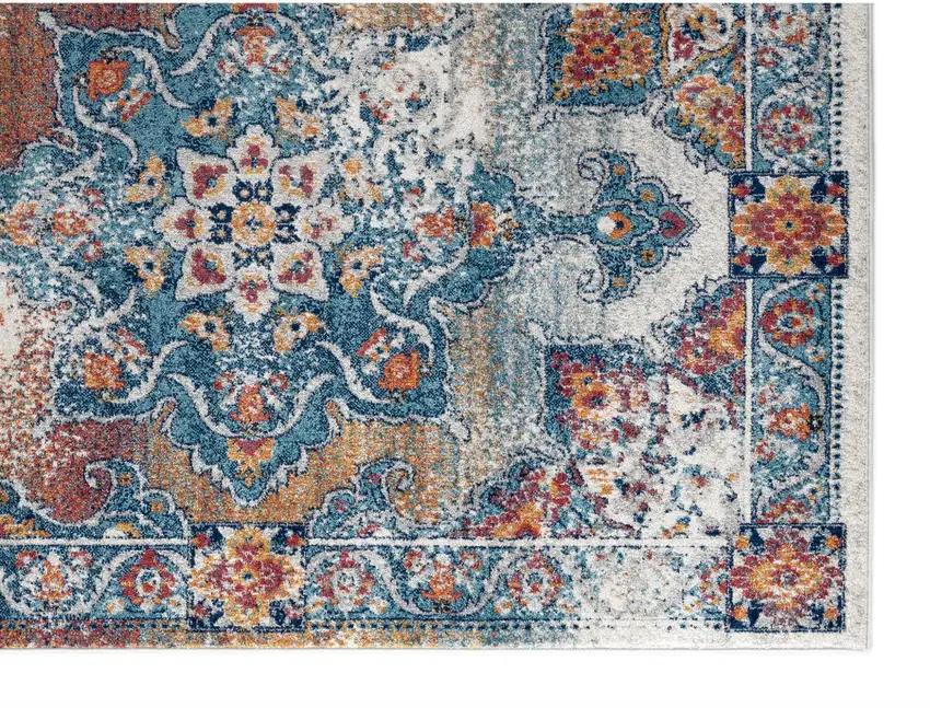 10' Orange Medallion Power Loom Runner Rug Photo 2