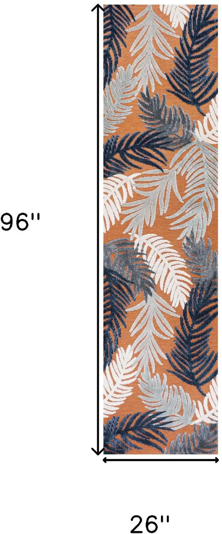 8' Orange Navy Blue And Ivory Floral Indoor Outdoor Runner Rug Photo 9
