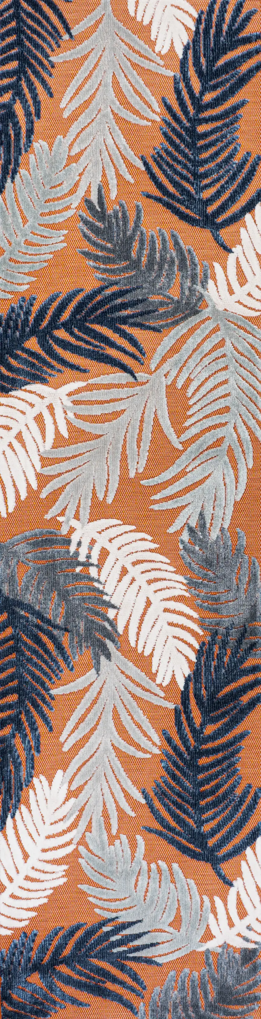 8' Orange Navy Blue And Ivory Floral Indoor Outdoor Runner Rug Photo 1
