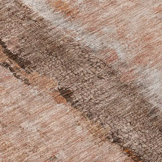 8' Orange Peach And Brown Round Abstract Washable Indoor Outdoor Area Rug Photo 7