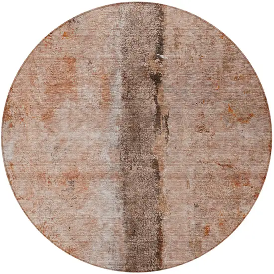 8' Orange Peach And Brown Round Abstract Washable Indoor Outdoor Area Rug Photo 4