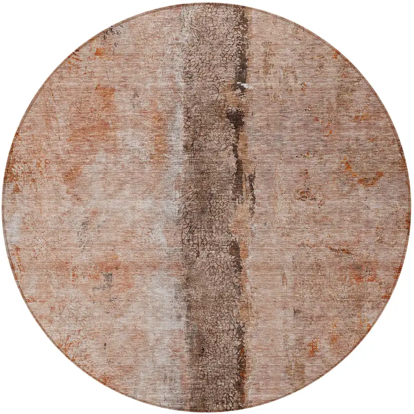 8' Orange Peach And Brown Round Abstract Washable Indoor Outdoor Area Rug Photo 4