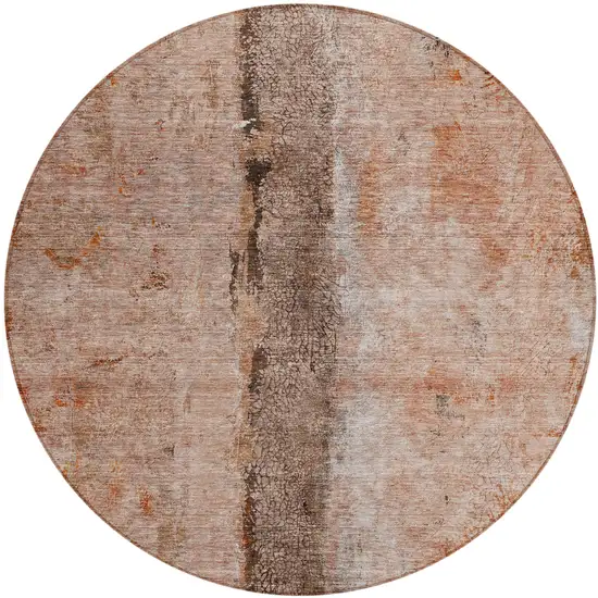 8' Orange Peach And Brown Round Abstract Washable Indoor Outdoor Area Rug Photo 3