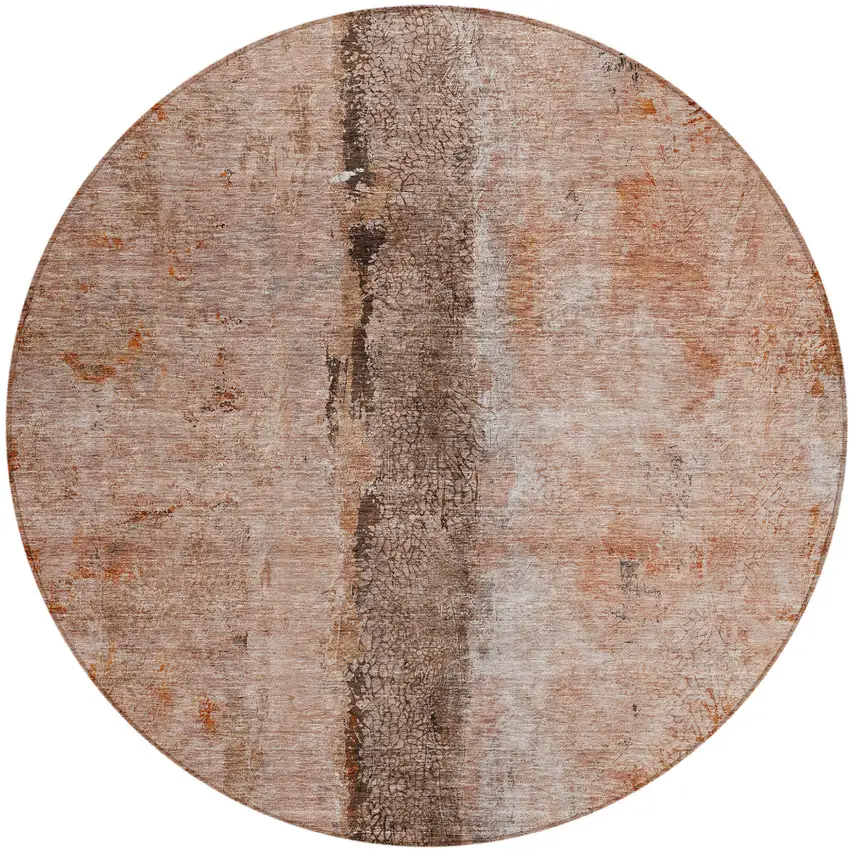 8' Orange Peach And Brown Round Abstract Washable Indoor Outdoor Area Rug Photo 3