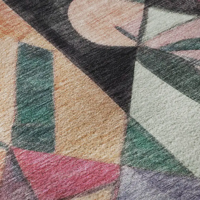 8' Orange Pink And Ivory Abstract Washable Round Rug With UV Protection Photo 8