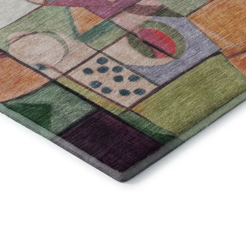 8' Orange Pink And Ivory Abstract Washable Round Rug With UV Protection Photo 6