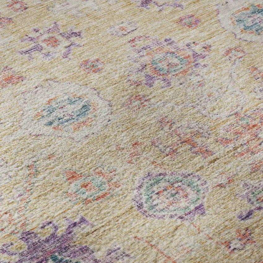 8' Orange Purple And Beige Damask Washable Round Rug With UV Protection Photo 8