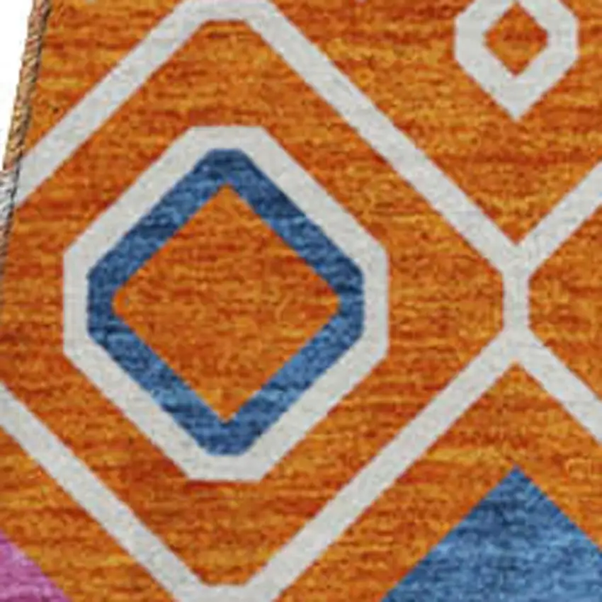 8' Orange Purple And Blue Southwestern Washable Round Rug With UV Protection Photo 3