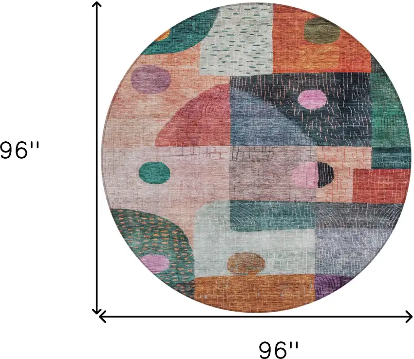 8' Orange Purple And Green Round Geometric Washable Indoor Outdoor Area Rug Photo 9