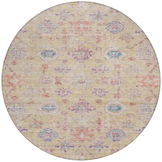 8' Orange Purple And Teal Blue Round Damask Washable Indoor Outdoor Area Rug Photo 6