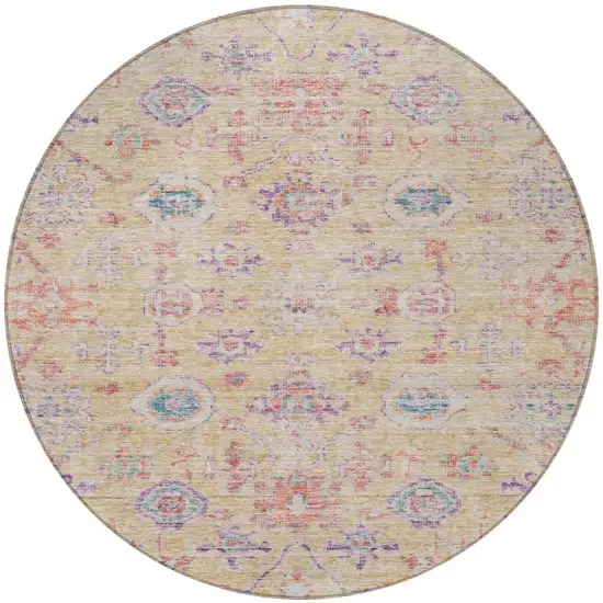 8' Orange Purple And Teal Blue Round Damask Washable Indoor Outdoor Area Rug Photo 7