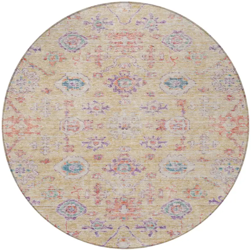 8' Orange Purple And Teal Blue Round Damask Washable Indoor Outdoor Area Rug Photo 7