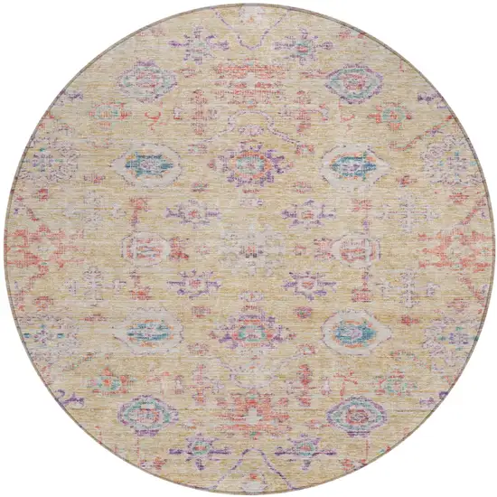 8' Orange Purple And Teal Blue Round Damask Washable Indoor Outdoor Area Rug Photo 2