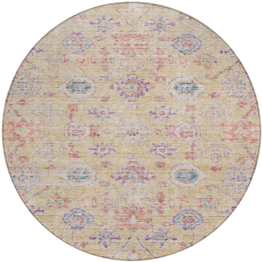 8' Orange Purple And Teal Blue Round Damask Washable Indoor Outdoor Area Rug Photo 2
