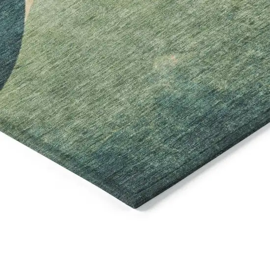 8' Orange Red And Teal Blue Round Abstract Washable Indoor Outdoor Area Rug Photo 5