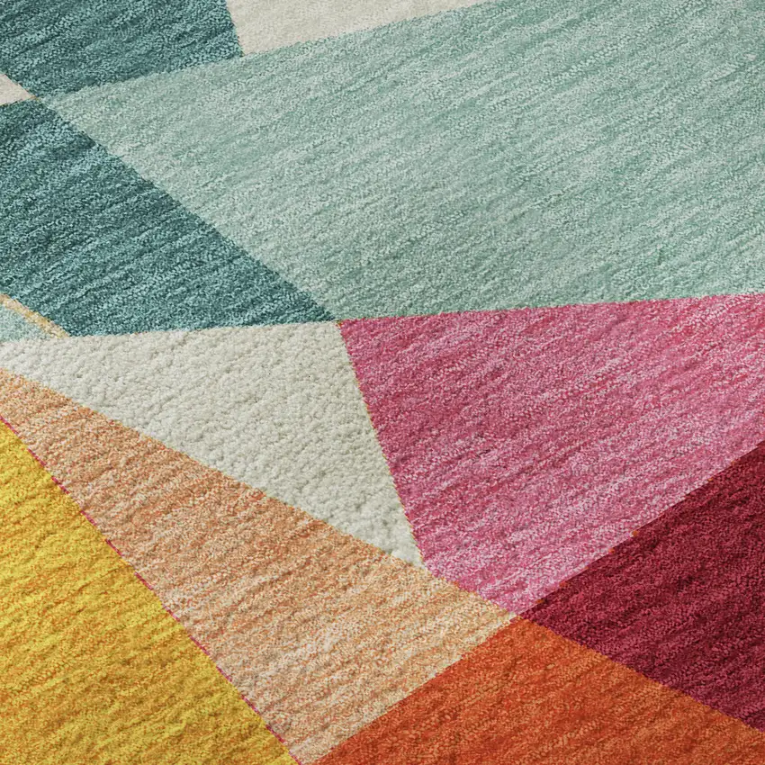 8' Orange Red Blue And Gold Geometric Washable Area Rug With UV Protection Photo 9