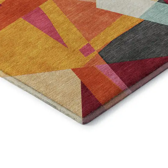 8' Orange Red Blue And Gold Geometric Washable Area Rug With UV Protection Photo 7