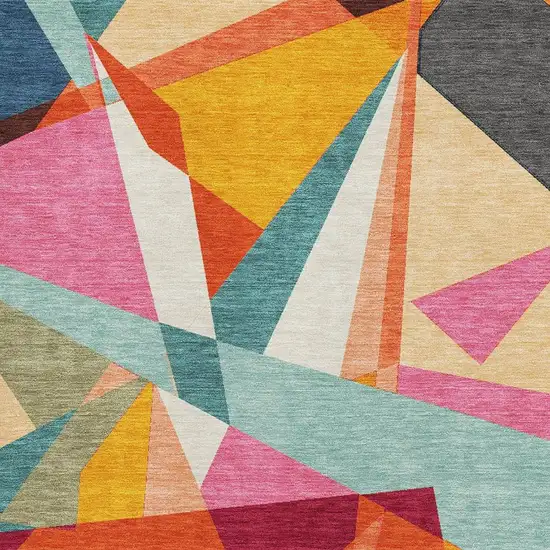 8' Orange Red Blue And Gold Geometric Washable Area Rug With UV Protection Photo 2