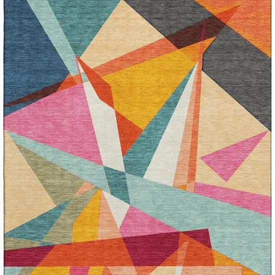 8' Orange Red Blue And Gold Geometric Washable Area Rug With UV Protection Photo 3