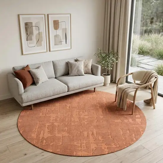 8' Orange Round Abstract Non Skid Area Rug Photo 1