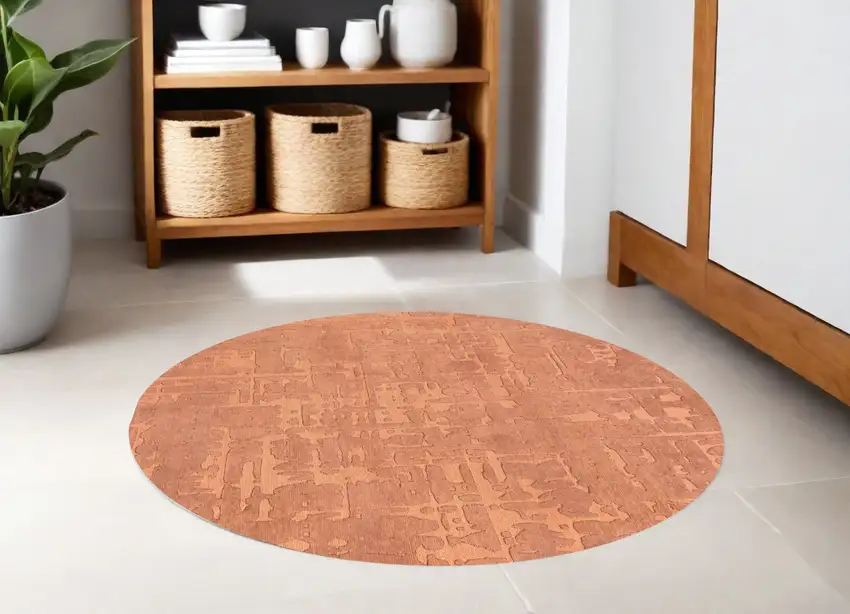 8' Orange Round Abstract Non Skid Area Rug Photo 1