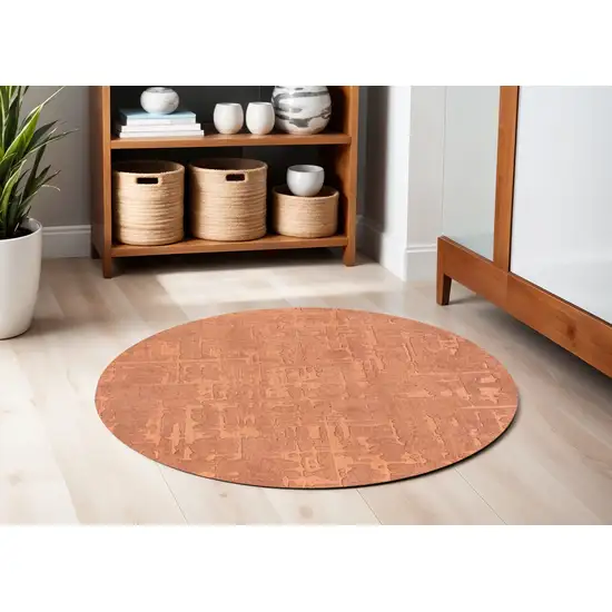 5' Orange Round Abstract Non Skid Area Rug Photo 1