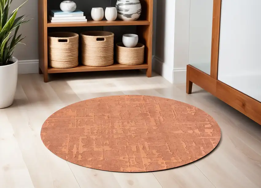 5' Orange Round Abstract Non Skid Area Rug Photo 1
