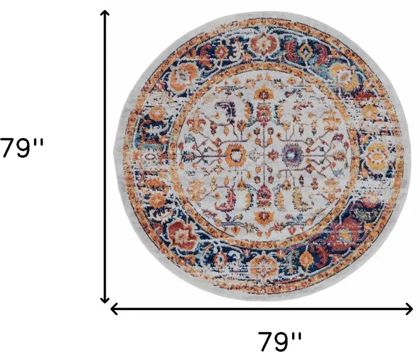 6' Orange Round Floral Power Loom Area Rug Photo 7