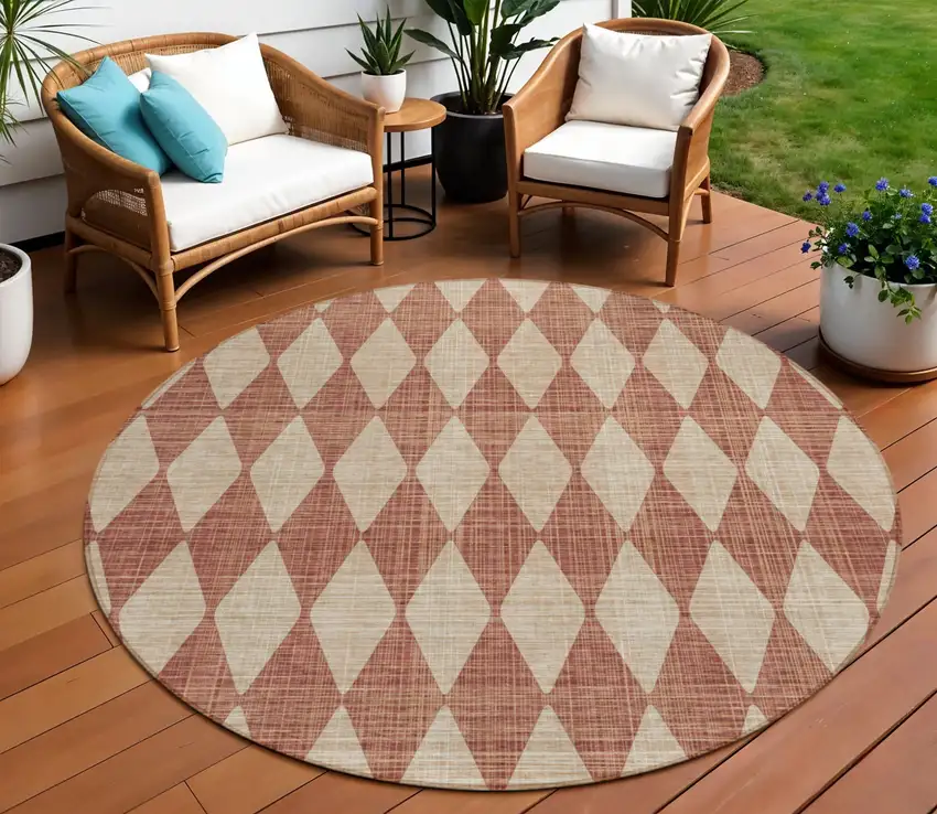 8' Orange Round Geometric Washable Indoor Outdoor Area Rug Photo 1