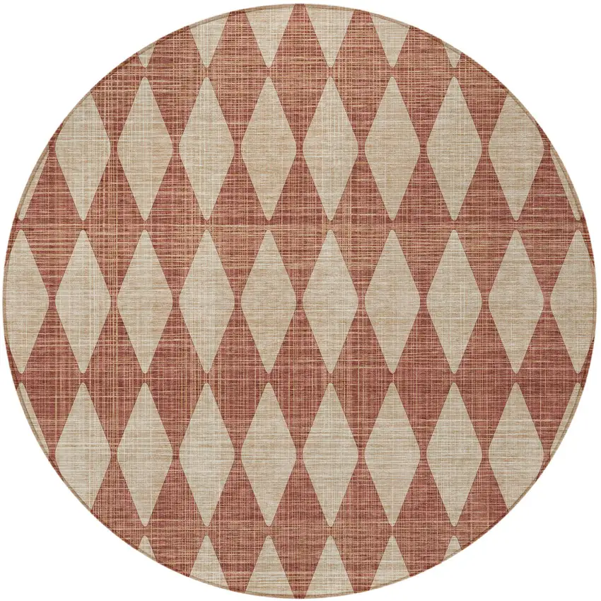 8' Orange And Copper Round Geometric Washable Indoor Outdoor Area Rug Photo 4
