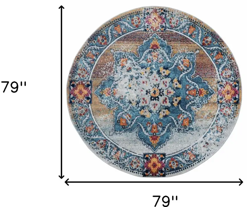 6' Orange Round Medallion Power Loom Area Rug Photo 6
