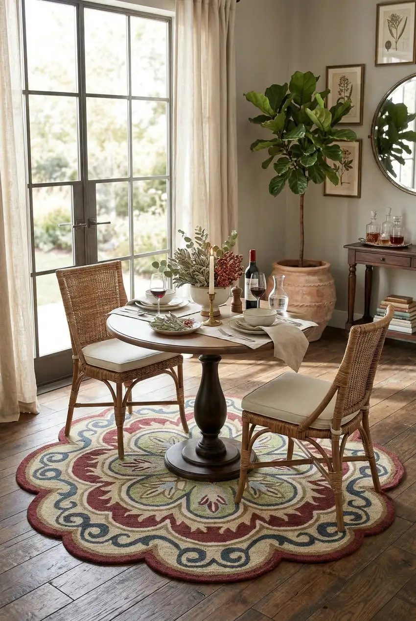 4' Orange Round Wool Floral Hand Tufted Area Rug Photo 4