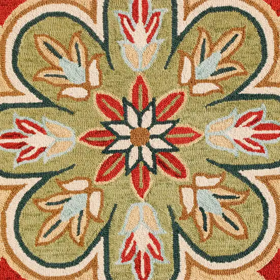 4' Orange Round Wool Floral Hand Tufted Area Rug Photo 7