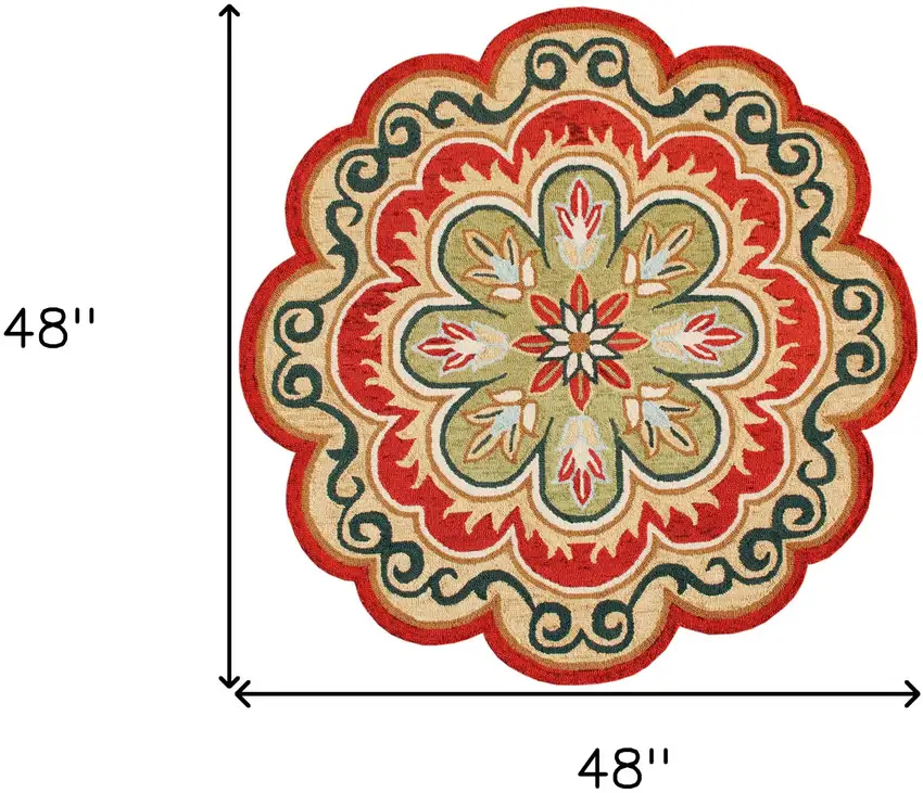 4' Orange Round Wool Floral Hand Tufted Area Rug Photo 9