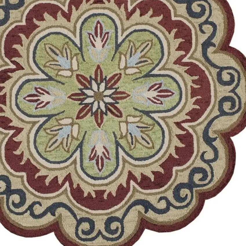 4' Orange Round Wool Floral Hand Tufted Area Rug Photo 3