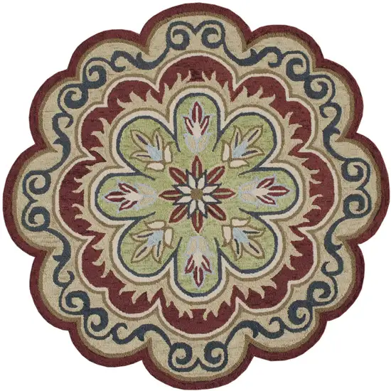 4' Orange Round Wool Floral Hand Tufted Area Rug Photo 4