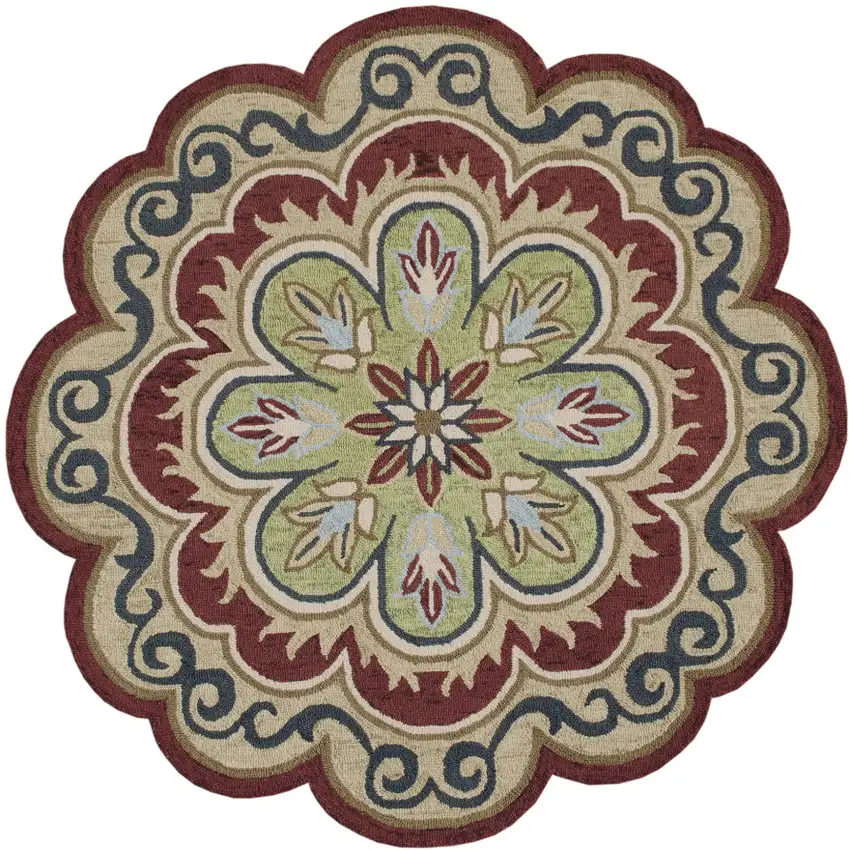 4' Orange Round Wool Floral Hand Tufted Area Rug Photo 4