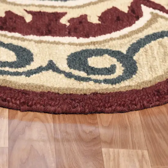 4' Orange Round Wool Floral Hand Tufted Area Rug Photo 6