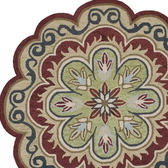 4' Orange Round Wool Floral Hand Tufted Area Rug Photo 2