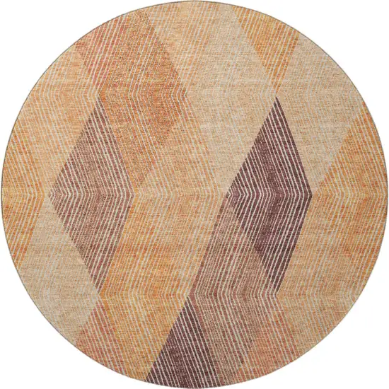 8' Orange Salmon And Ivory Geometric Washable Round Rug With UV Protection Photo 4