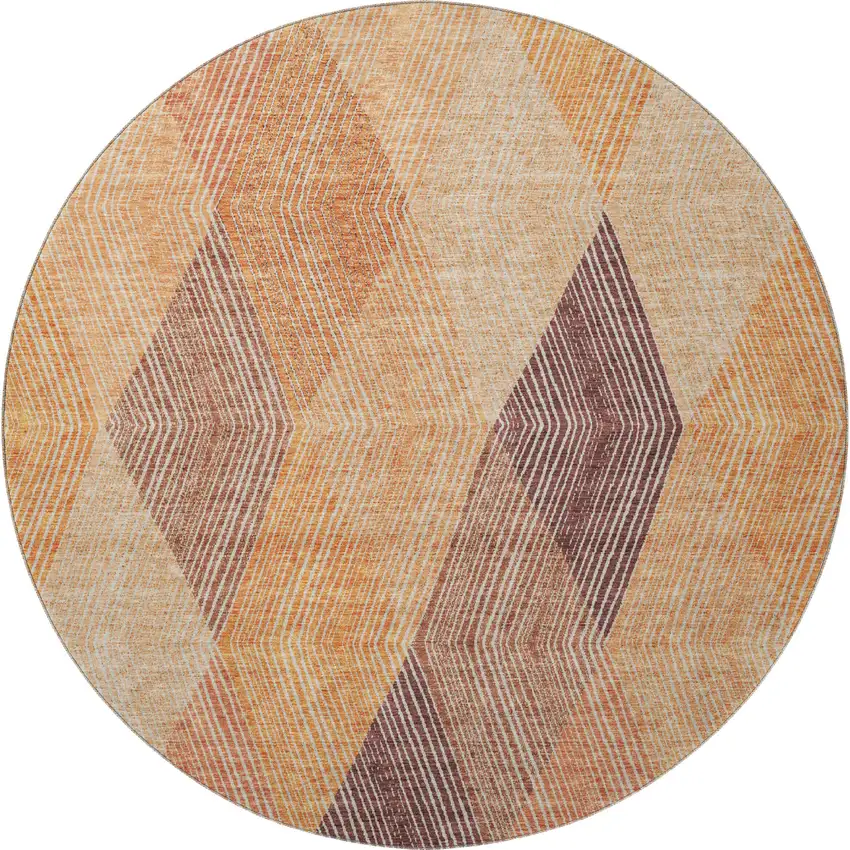 8' Orange Salmon And Ivory Geometric Washable Round Rug With UV Protection Photo 4