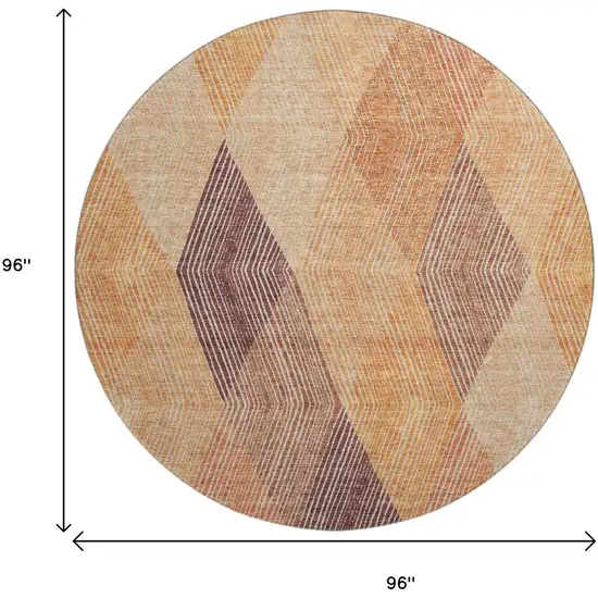 8' Orange Salmon And Ivory Geometric Washable Round Rug With UV Protection Photo 9