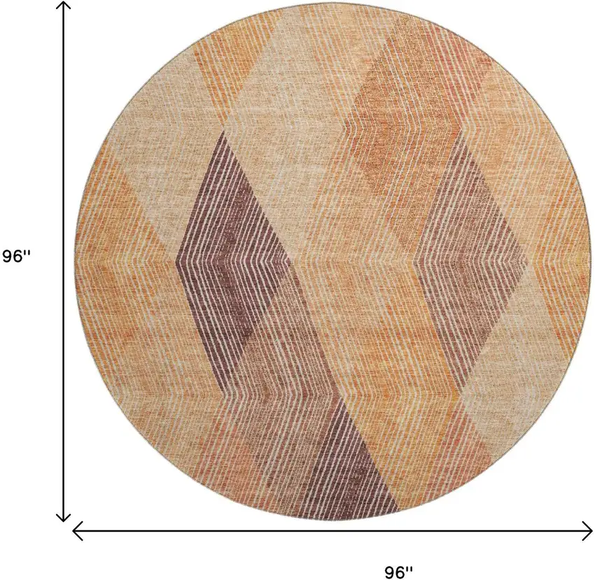 8' Orange Salmon And Ivory Geometric Washable Round Rug With UV Protection Photo 9