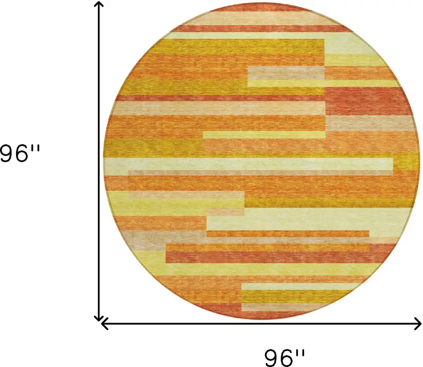 8' Orange Salmon And Lime Green Round Striped Washable Indoor Outdoor Area Rug Photo 8