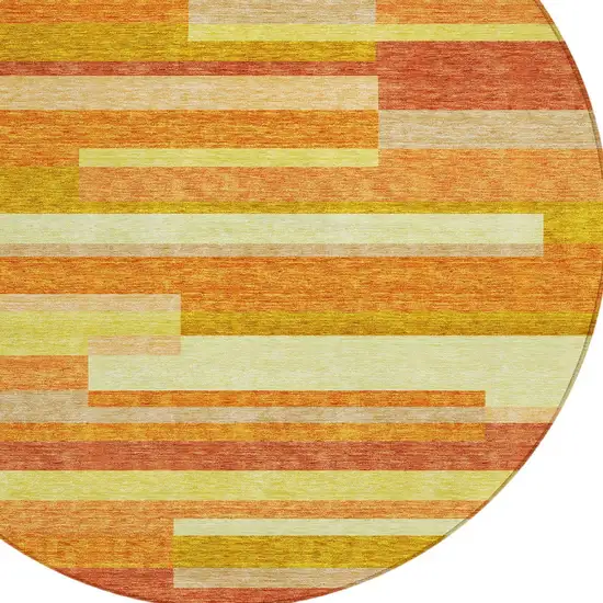 8' Orange Salmon And Lime Green Round Striped Washable Indoor Outdoor Area Rug Photo 4