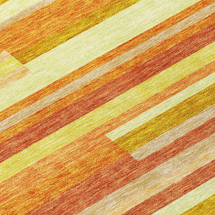 8' Orange Salmon And Lime Green Round Striped Washable Indoor Outdoor Area Rug Photo 9